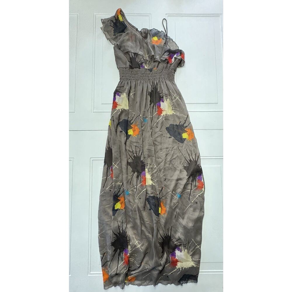 5th Fifth Culture Womens Dress Brown Paint Splatter One Shoulder Dress Sz L